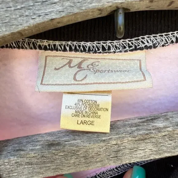 Vintage Coquette Whimsy Pale Pink Black plaid Christmas Tree Crewneck Sweatshirt - Picture 4 of 8